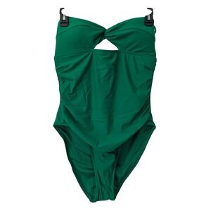 J. Crew Gemma Ruched Bandeau Cutout 1-Piece Swimsuit Sz 12 Green  NWT $118 CI344